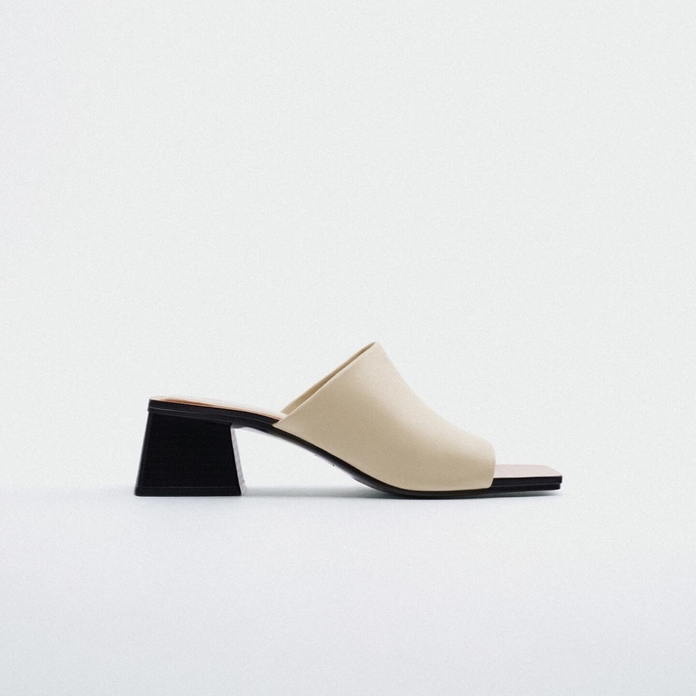 Zara off white leather heeled sandals size 11
